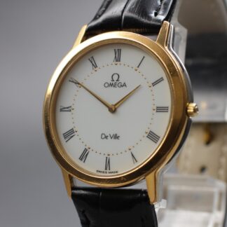 Vintage 1980s Omega De Ville 195.0048 Gold Roman Dial Quartz Watch [Near Mint]