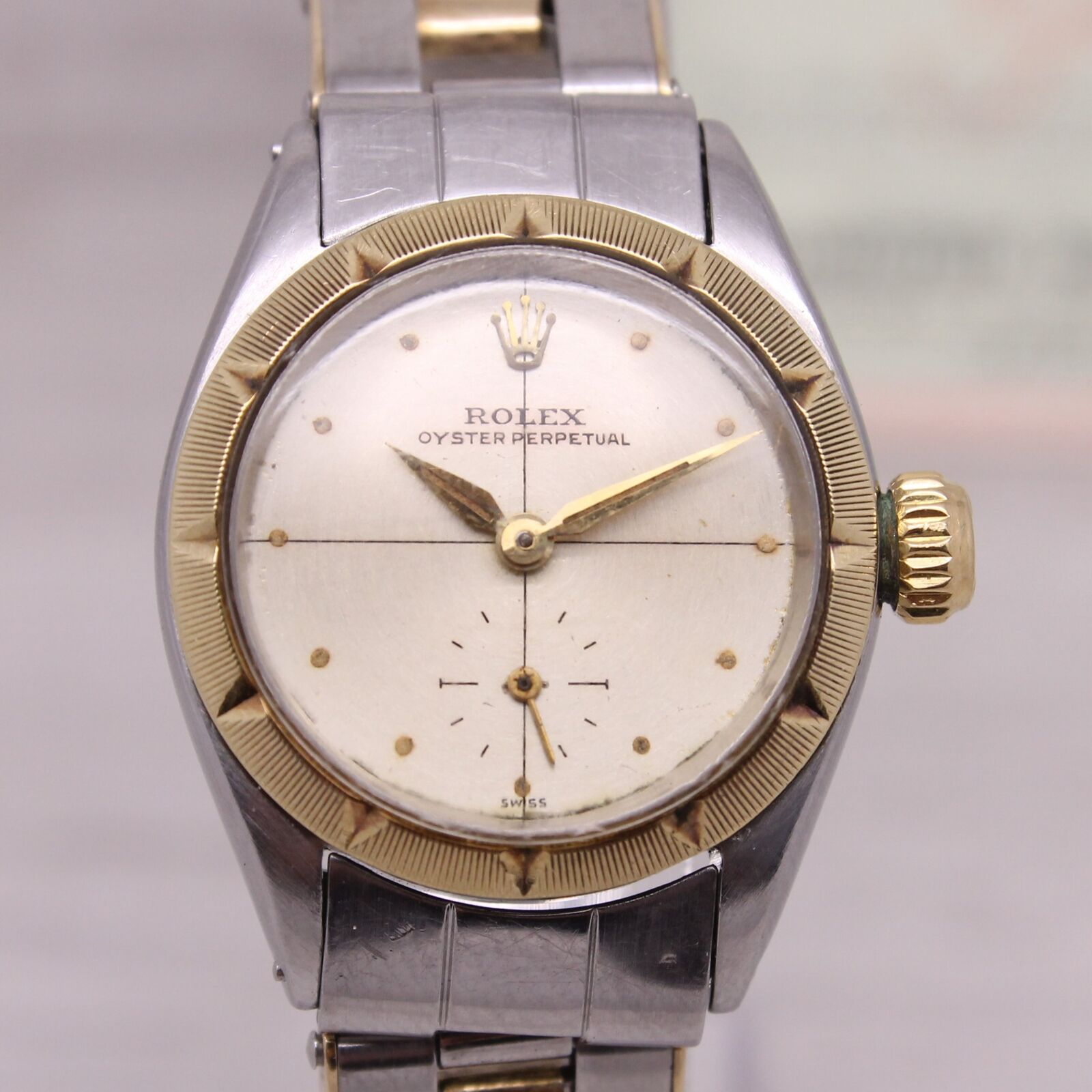 Vintage 1956 Rolex Zephyr Huître Perp 6503 Femmes Automatic 2 Ton Montre Papiers