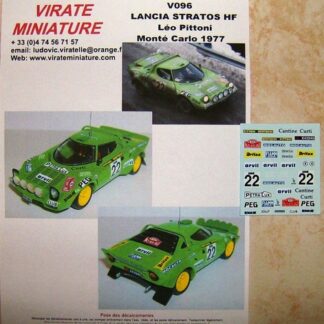 V096 LANCIA STRATOS HF RALLYE MONTE CARLO 1977 LEO PITTONI DECALS VIRATE AU 1/43