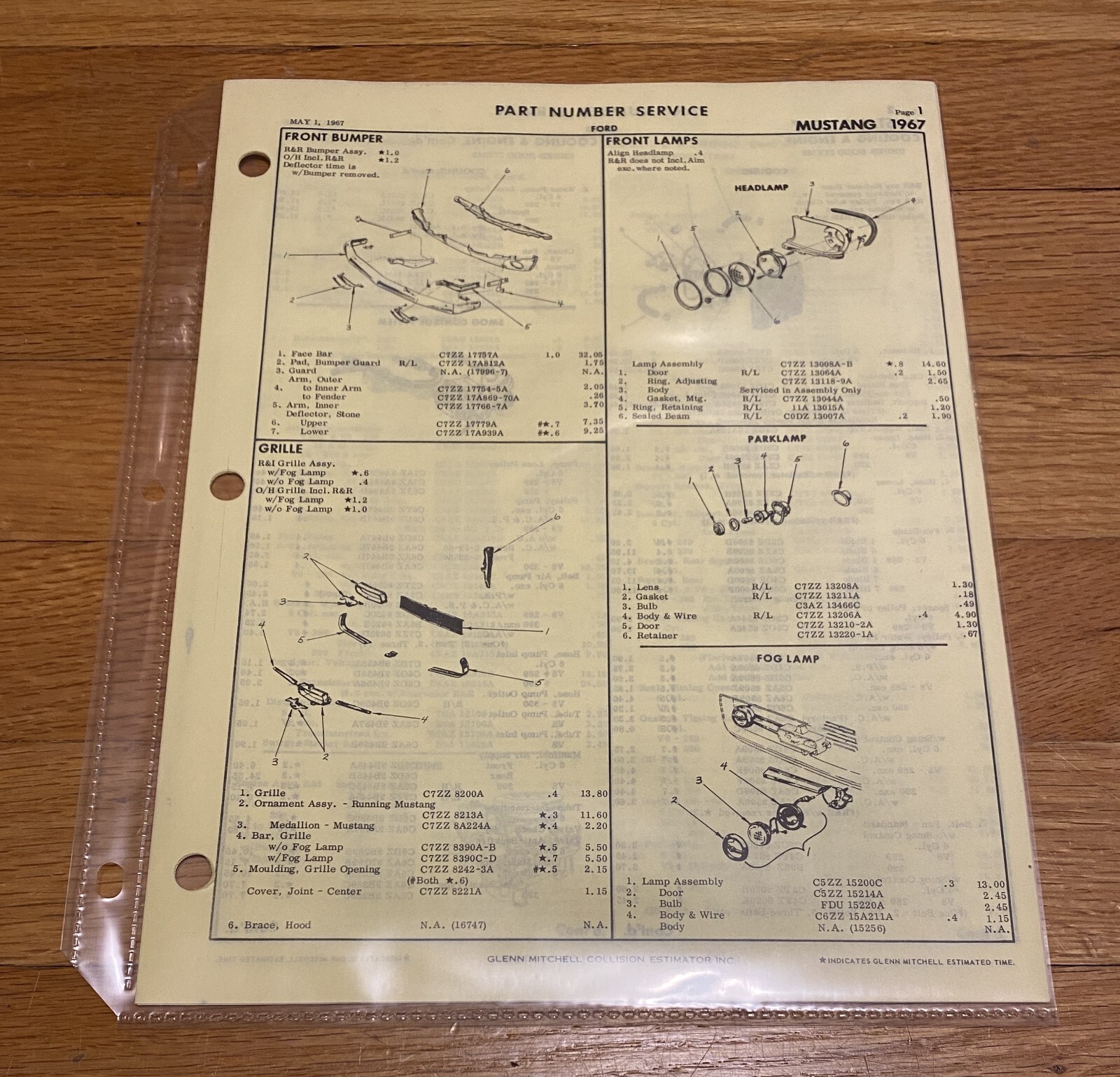 1967 Ford MUSTANG PART NUMBERS/Parts Book 67 Shelby/GT