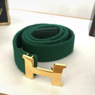 Hermes ceinture vintage toile cuir vert boucle H plaque or 36/38 taille 75 Belt