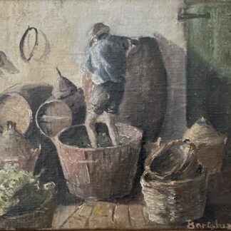 Peinture Tableau ancien  - "Le vignreron"  XIX -XX em siècle - vin - raisin