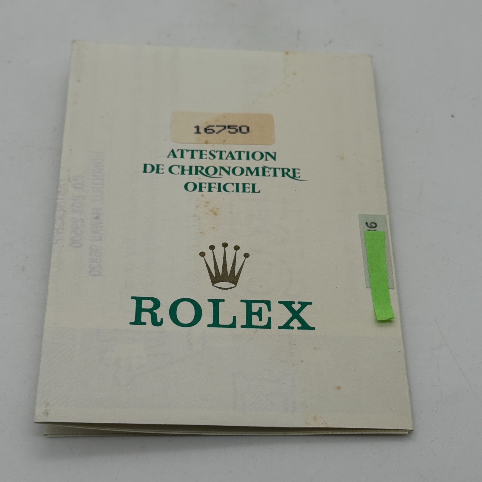 Vintage Rolex Genuine Guarantee GMT Master 16750 Warranty 1989s
