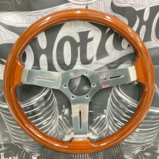 NARDI Wood Steering Wheel 365 mm 36.5 cm Aluminum 3 Spokes Classic Vintage 15787