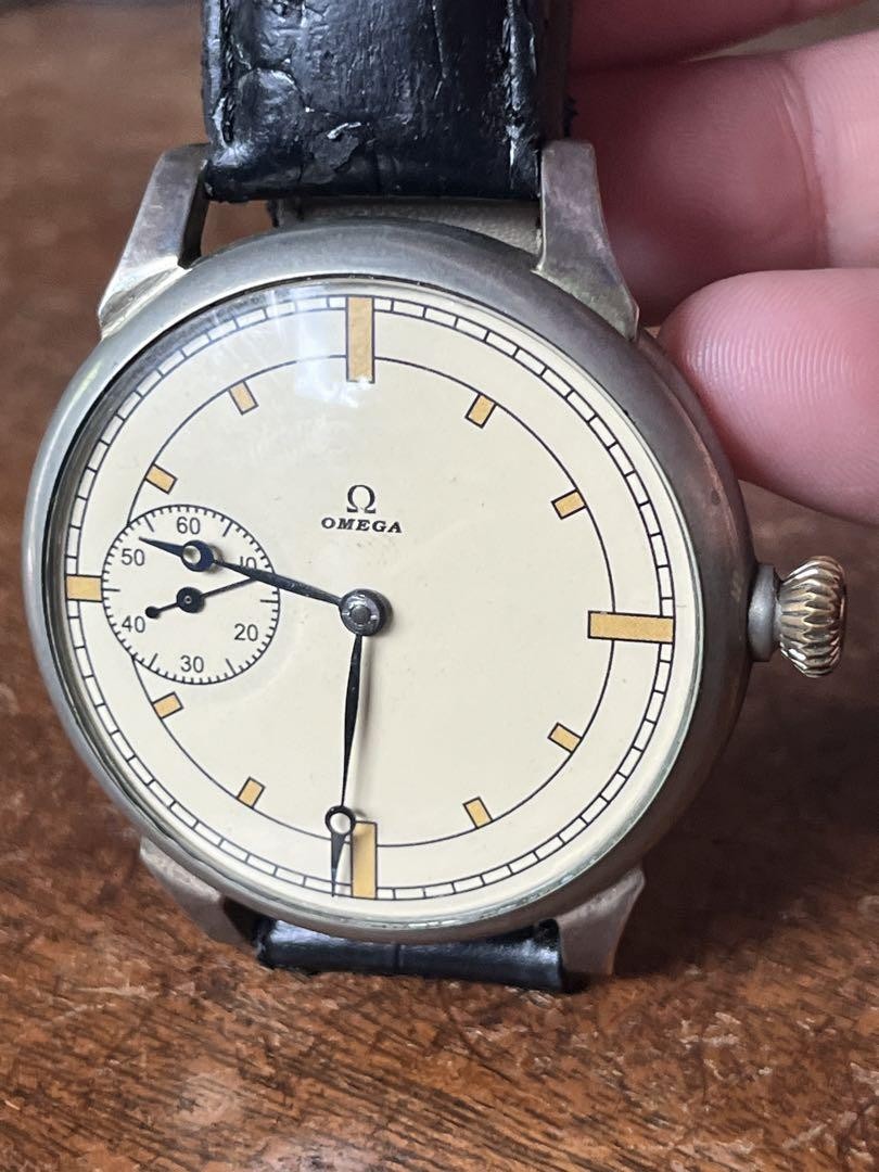 Omega Vintage Ivoire Argent Rond Noir Ceinture Manuel Automatique Montre Hommes