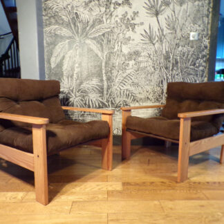 PAIRE 2 Fauteuil SCANDINAVE PIN-VELOURS-DESIGN 60-70-1970-VINTAGE