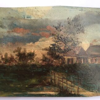 Tableau Peinture Originale Huile Paysage de campagne Maisons Arbres XIXe Siècle