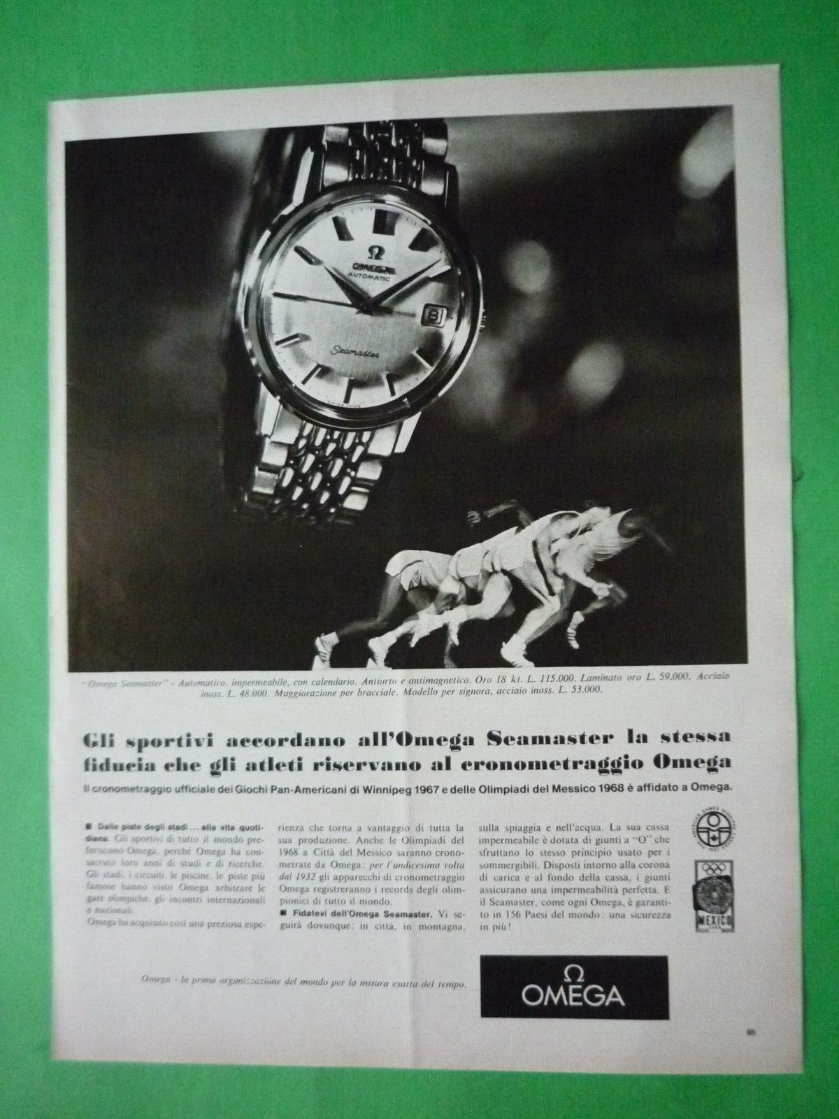 Omega Seamaster Automatic Olympiques Mexico 1966 Rare Vintage Publicité Montre