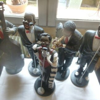 Statues orchestre  5 musiciens et chanteurs noirs de Jazz - Vintage 49 cm