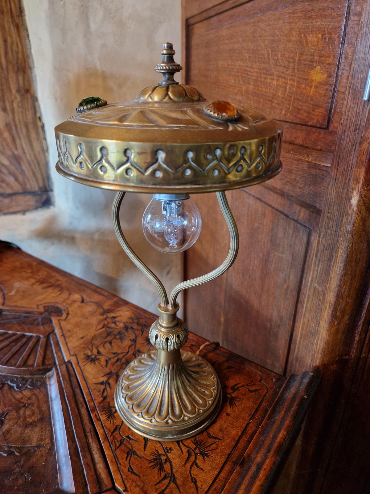 Lampe de table ancienne en laiton de Style Art Nouveau / Déco (vers 1900-1920)