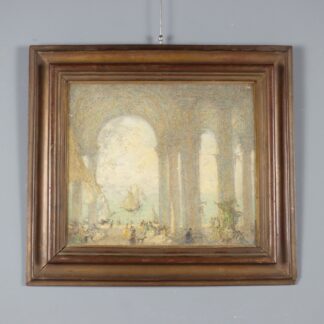 Tableau Ancien Signé Gregorio Mariani Portique avec Figures XIXe Siècle