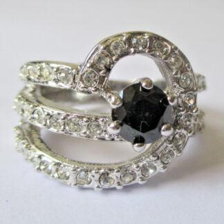 Ancienne bague plaqué argent taille 53 sertie cristal diamant noir bijou 256