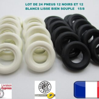DINKY TOYS LOT DE 24 PNEUS  15/8 BANDE ROND LISSE BLANC  ET NOIR 1/43 spéciales