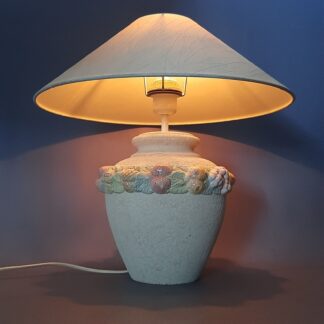 Lampe de Table Bitossi Céramique Avec Abat-Jour Beige Fruits en Relief Vintage