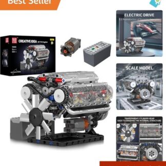 Realistic V8 Engine Building Block Set - 535 Pieces for Kids & Adult Enthusiasts
