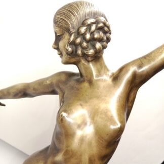 Danseuse nue aux Lances Bronze Art Déco 1919 Signé Ouillon Carrere
