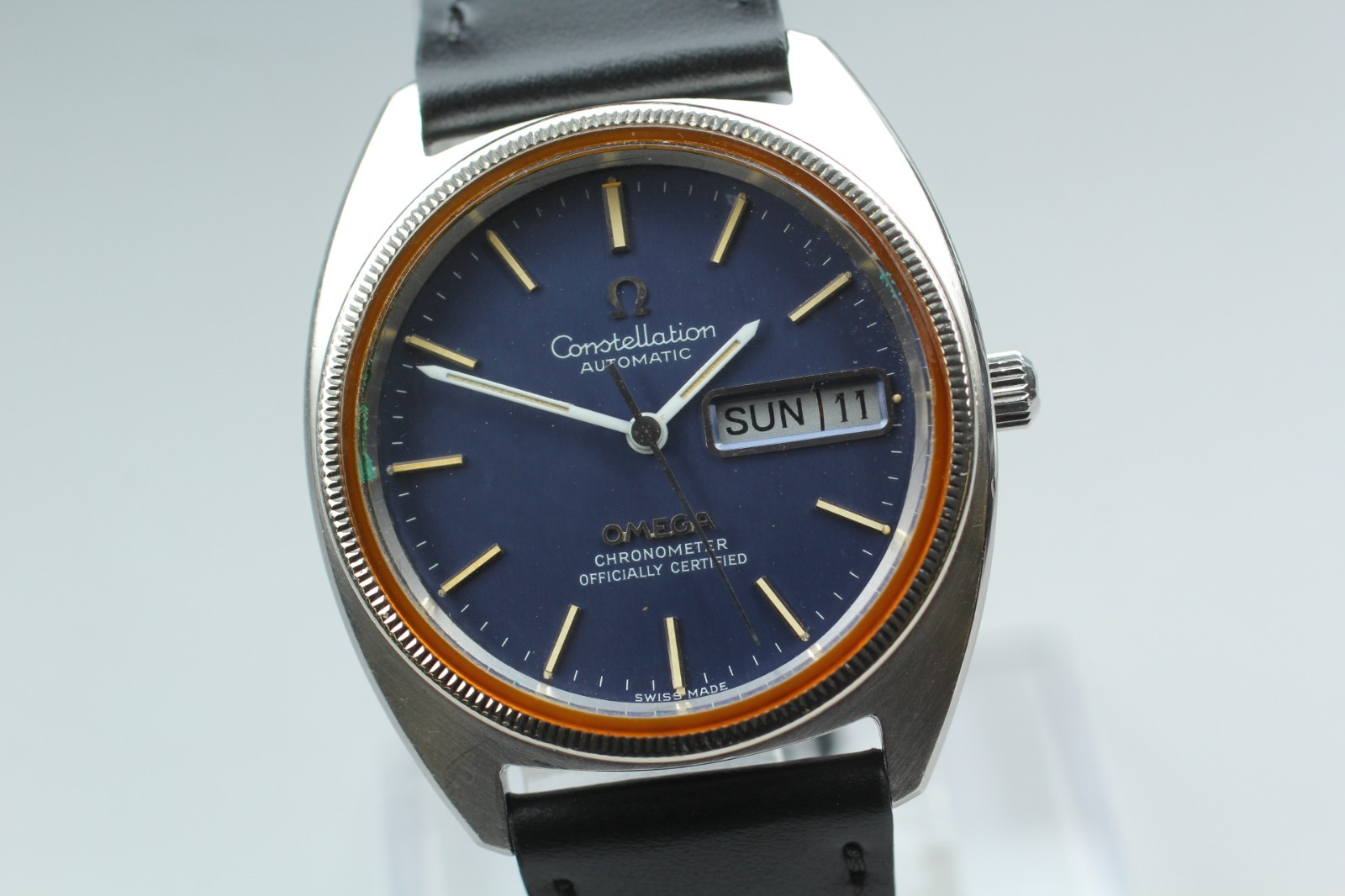 Vintage OMEGA Constellation Cal.1021 Chronomètre Auto Bleu Jour/Date 34mm Homme