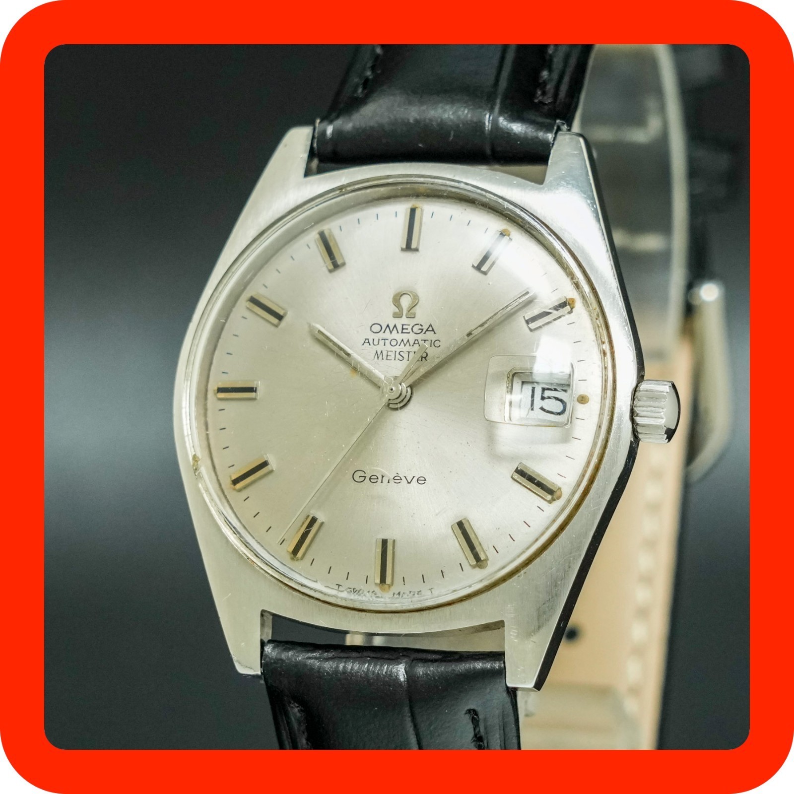 Vintage 1968 OMEGA Geneve MEISTER Automatic Date Silver Round 166.041 Cal.565