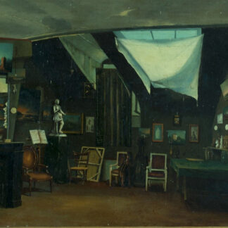 Ancien tableau dans l'atelier de l'artiste peintre Pyrénées scène intérieur 1860