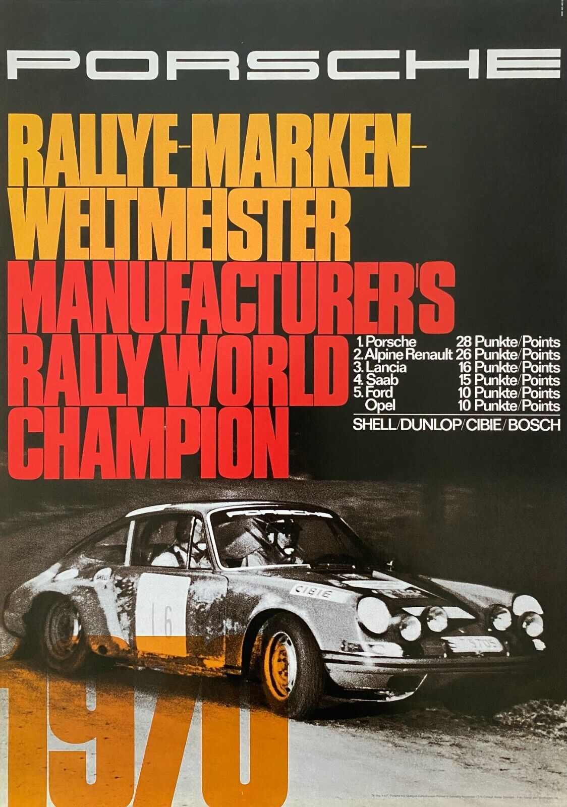 Atelier Strenger, 1970 - PORSCHE - Affiche Publicitaire Vintage 60 X 42 Cm