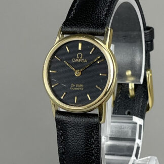 Montre femme vintage OMEGA De Ville 5910150 cadran noir bracelet cuir neuf...