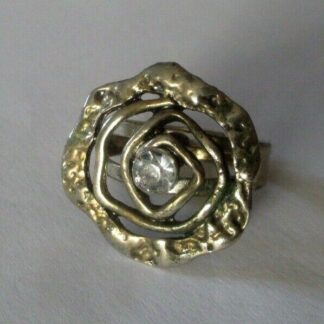 Ancienne bague couleur argent cristal diamant bijou vintage taille réglable