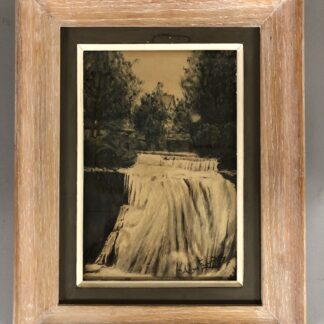 Signed Anna Englandey Watercolor Of A Waterfall 13 3/4” X 10 3/4”