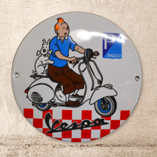 Plaque émaillée TINTIN Vespa Piaggio scooter -- 12 cm-- enamel sign emailschild