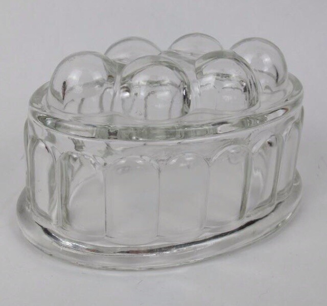Vintage Pressed Clear Glass Oval Shaped Jelly Blancmange Mould Kitchenalia