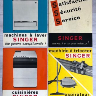4x Plaques Publicitaires Originales Années 60/70 SINGER Sérigraphiées