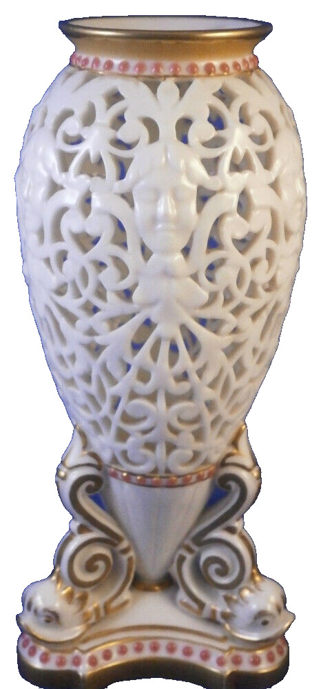 Vase En Porcelaine Reticulé Bijouté Antique Worcester Grainger Porzellan Owen