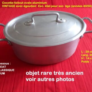 VINTAGE-RARE  ALUMINIUM-FAITOUT-COCOTTE-MARMITE AVEC EGOUTTOIR  TBE.