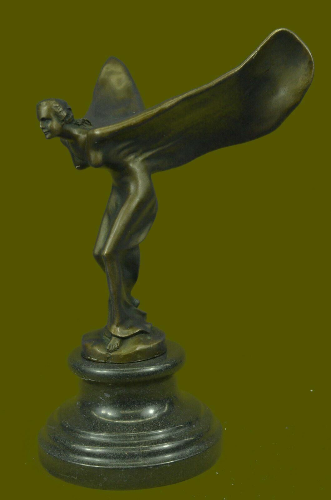 Ornement De Capot Rolls Royce En Bronze Coule Figurine "Esprit D'Écstasy"
