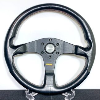 MOMO CORSA Leather Steering Wheel 34.5cm Red Stitch Vintage JDM Italy Nardi 86