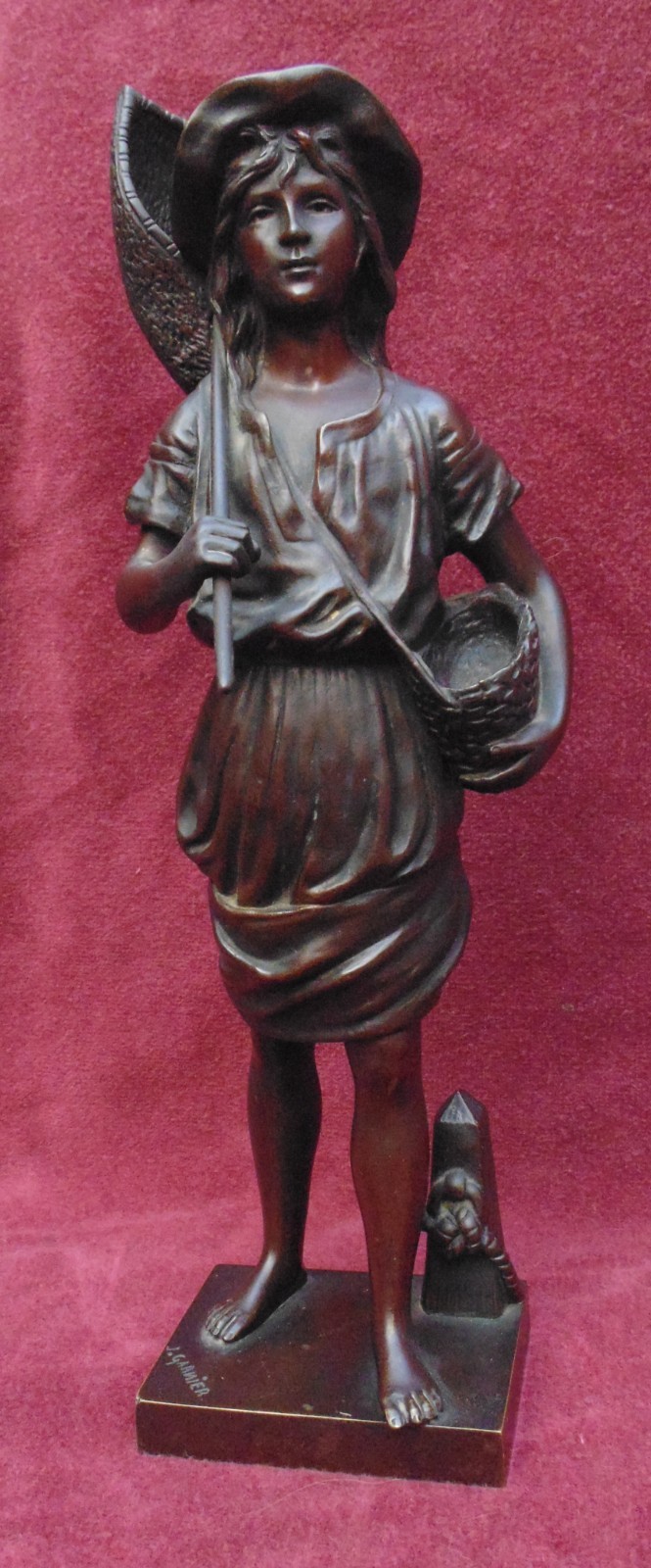 rare ancien magnifique grand bronze fin 19 eme pêcheur signé J GARNIER