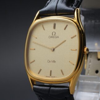 Montre Vintage 1985 Omega De Ville Cal.1377 Cadran Lin Plaqué Or Quartz [Exc+5]