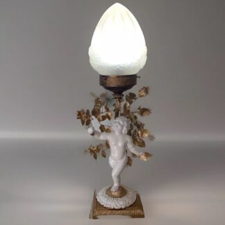 Lampe Globe Art Déco Verre  Satiné PuttoBlanc Céramique Ancien