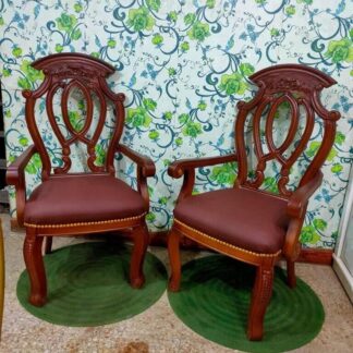 Lot de 2 fauteuils cuir marron véritable – Bois de hêtre massif