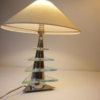 Lampe de bureau art déco, maison Desny, pied pyramidal en métal et verres