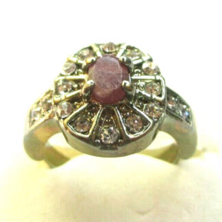 Ancienne bague taille réglable couleur argent rubis cristaux diamant bijou 269