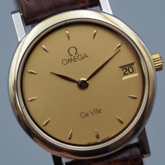 *Near Mint OMEGA De Ville Cal.1379 Gold Quartz Date Womens Vintage Watch Japan