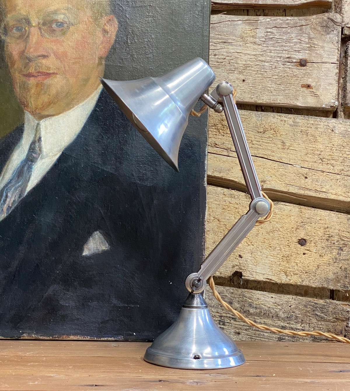 Ancien Lampe Articulée à Poser ou Mural - Métal Alu - Indus Vintage 50's