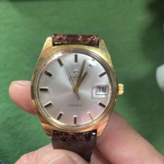 Omega Geneve Vintage Date or Argent Rond Automatique Montre Hommes Authentique