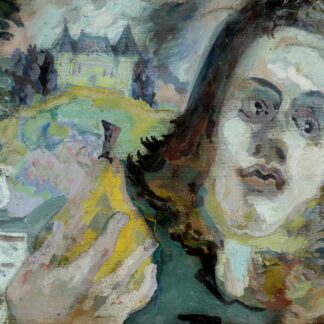 Tableau ancien 19 X 24 cms Portrait homme et château François Baboulet Atelier