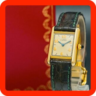 Vintage 1996 Cartier Must de Tank Vermeil Argent 21mm Gold Women Quartz Watch