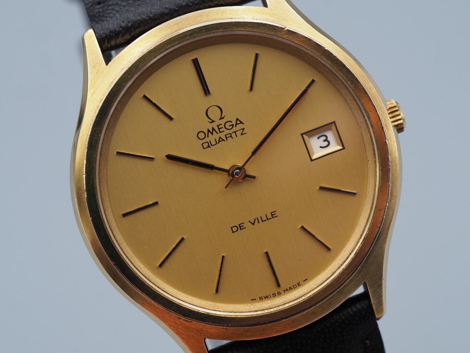 *Near Mint* Vintage Omega De Ville Cal.1336 Gold Dial Quartz Mens Watch Japan
