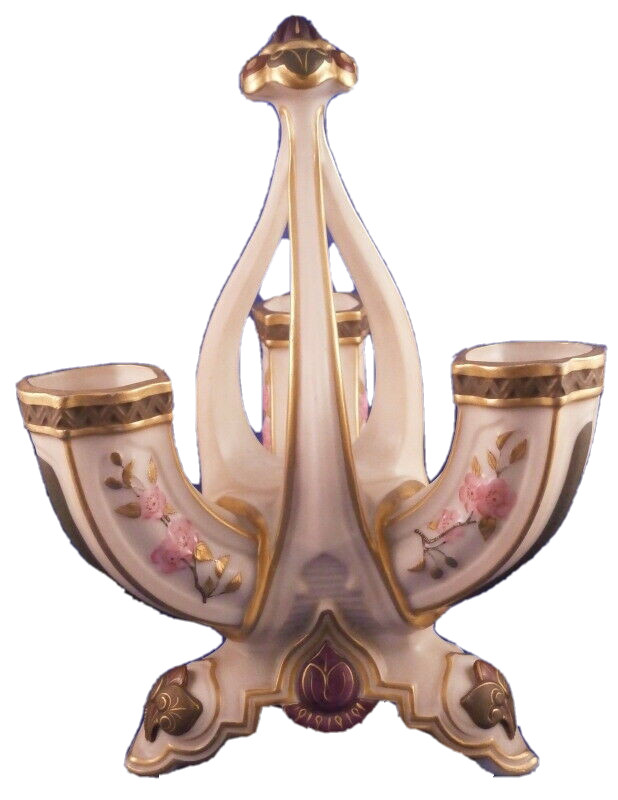 Antique 19thC Worcester Porcelaine Chinoiserie Triple Vase Porzellan 1873