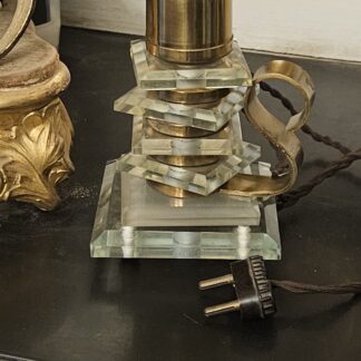 ART DECO MODERNISTE style DESNY Magnifique Pied de Lampe  Verre et Laiton 1930