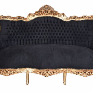 Baroque Canapé Antique Salon Noir & Or Exclusive BOIS MASSIF DORÉ LOUIS XV