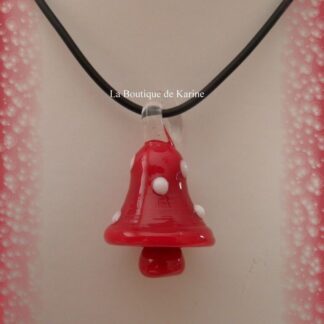 BIJOUX - COLLIER PENDENTIF FANTAISIE ENFANT EN VERRE FORME CHAMPIGNON ROUGE AE6